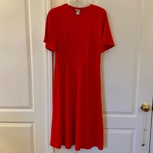 H&M Red Midi Dress A-Line Flare Stretchy size M